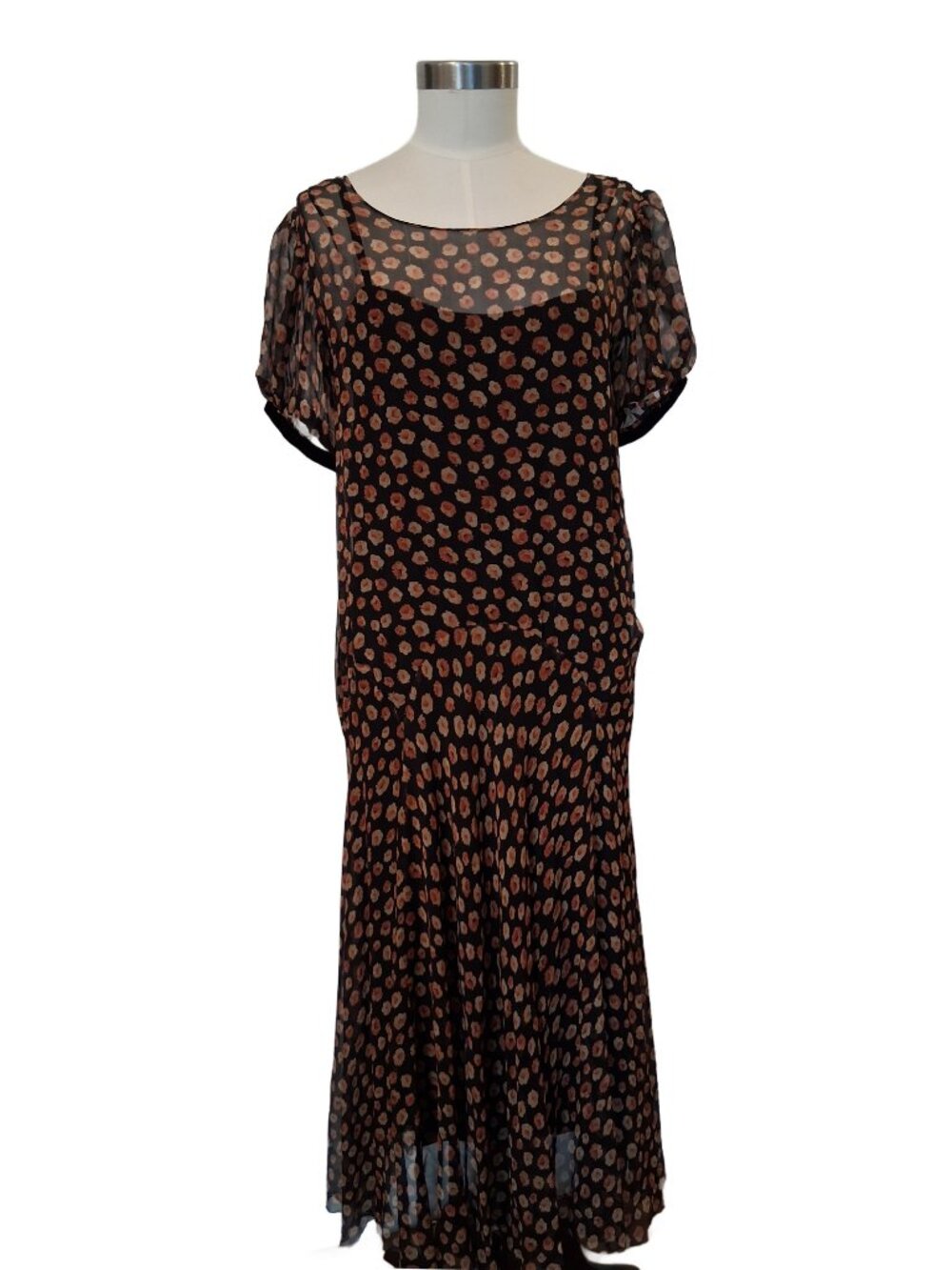 Authentic Vintage 1920s 1930s Printed Floral Sheer Silk Dress Gown Medium